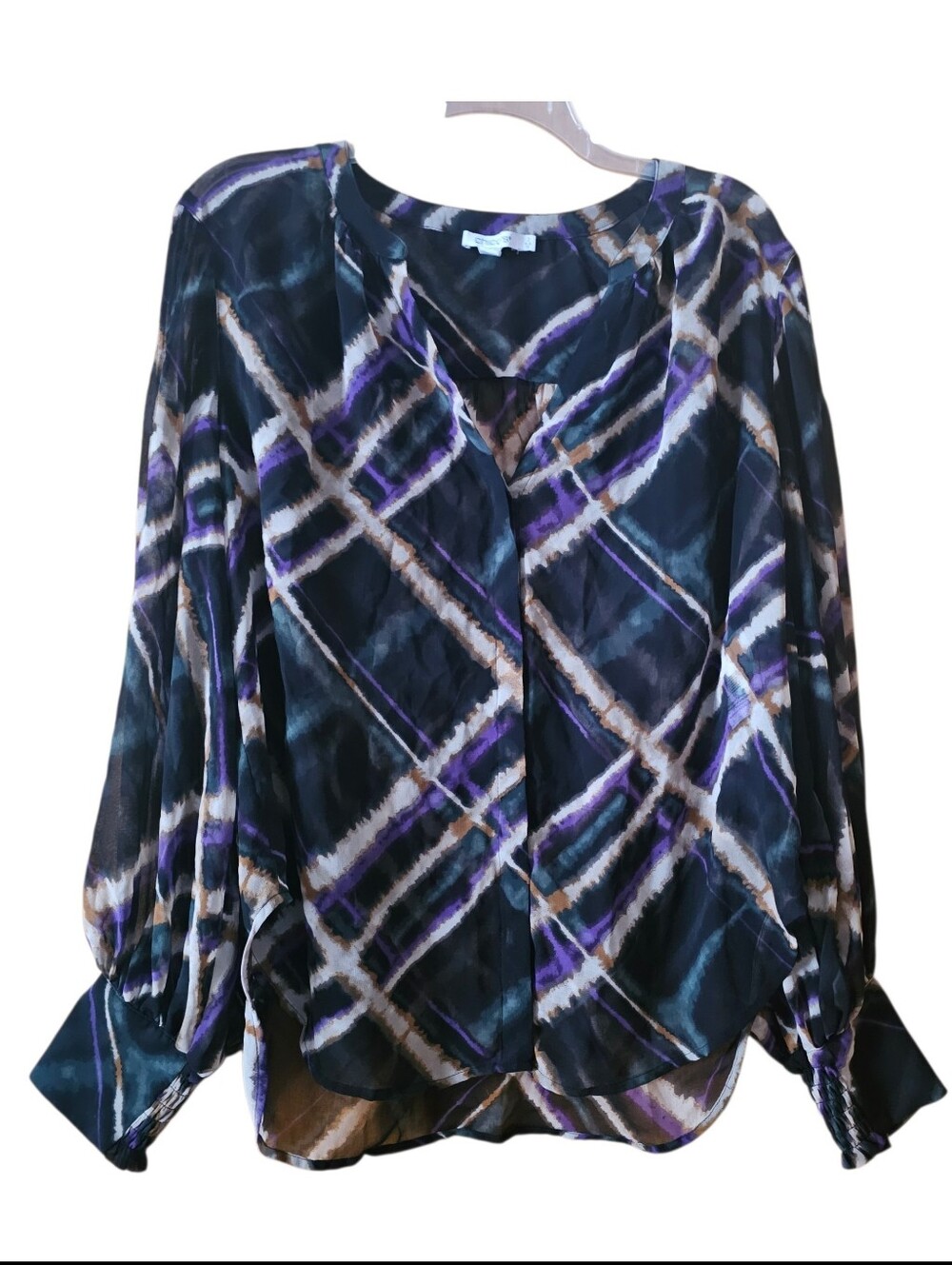 Chico's Black and Purple Abstract Geometric Blouse